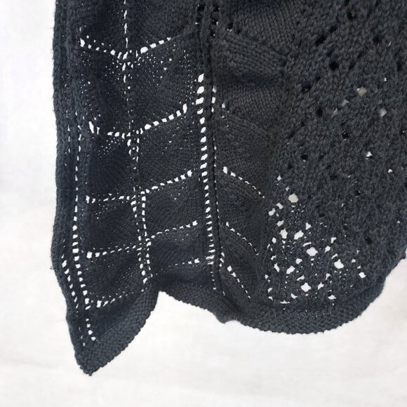 Croft & Barrow Open Knit Cardigan Womens L Sweater Black 1 Button Cotton Crochet - Picture 9 of 16